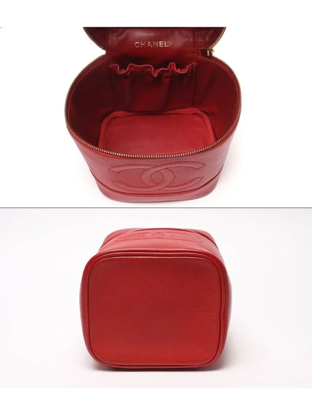 Chanel Vanity Pouch Gold Caviar Leather